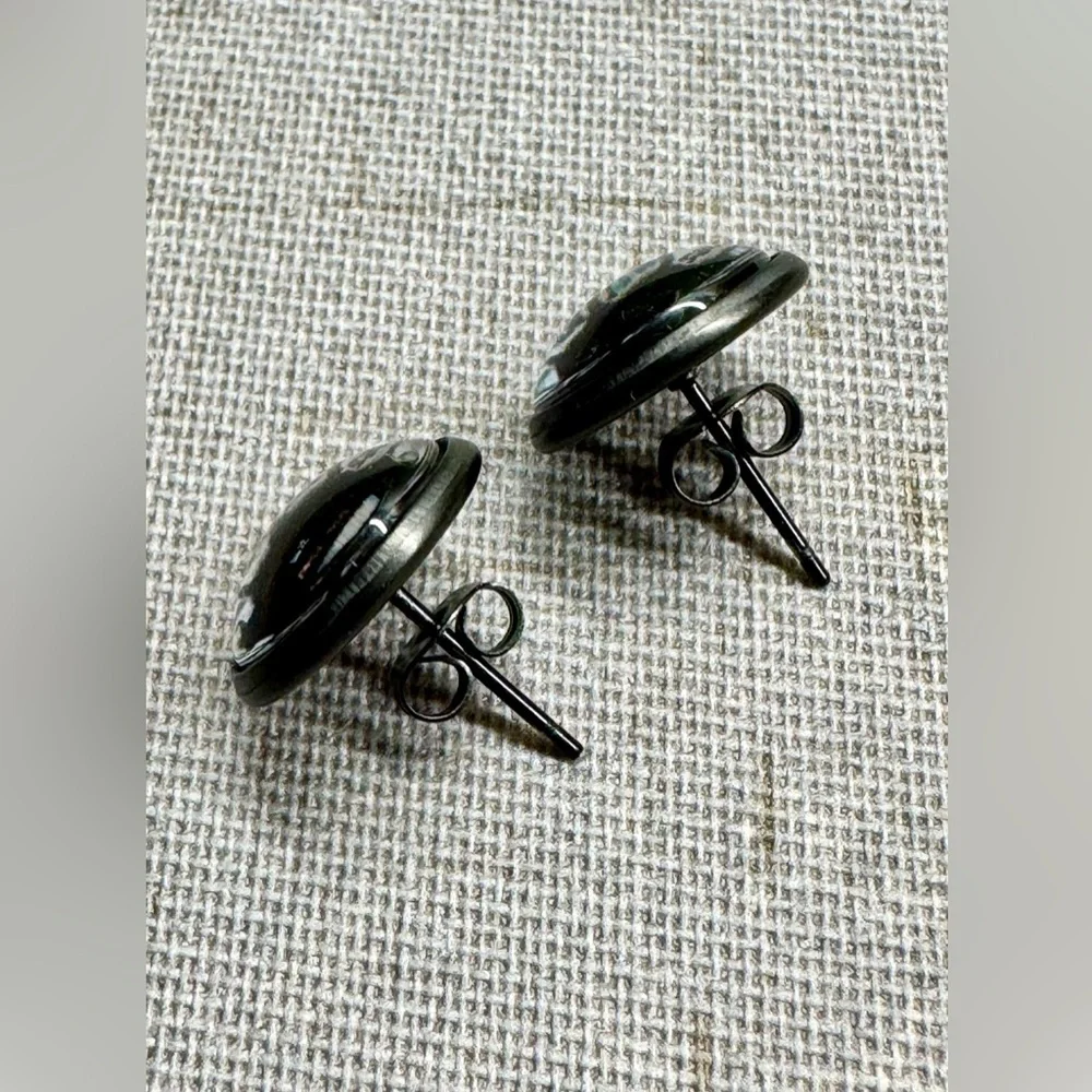 New Black Rotary Dial Phone Retro Telephone Style Stud Earrings - 0.50”